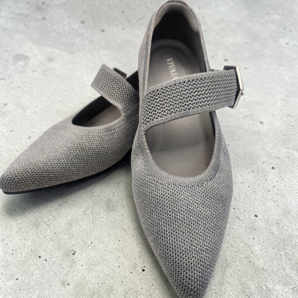 VIVAIA Maria Pointed-Toe Mary Jane Flats - Gray - Size 37.5